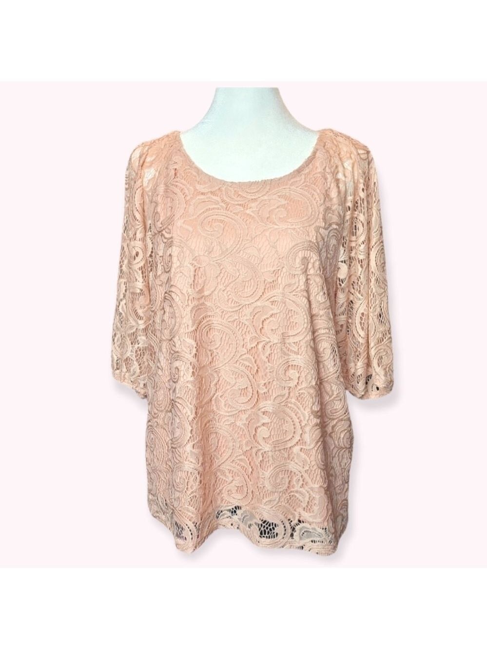 Adrianna Papell Blush Pink Metallic Lace Overlay Blouse Medium